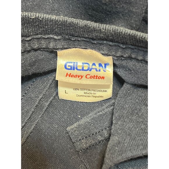 Liberty University Gildan Cotton T-Shirt Navy Blue Red Letters College Sz Large - Picture 4 of 4